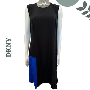 DKNY Colorblock Sleeveless Dress Black Royal Blue Pleats – Size 8